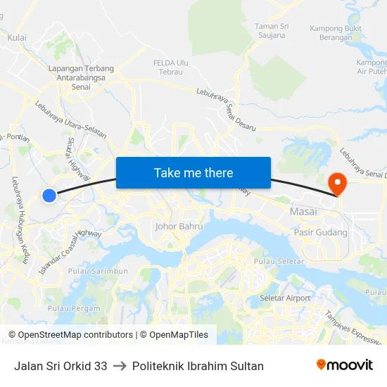 Jalan Sri Orkid 33 to Politeknik Ibrahim Sultan map