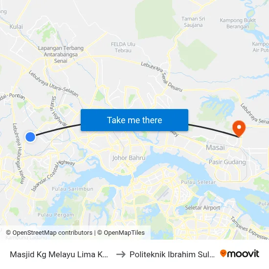 Masjid Kg Melayu Lima Kedai to Politeknik Ibrahim Sultan map