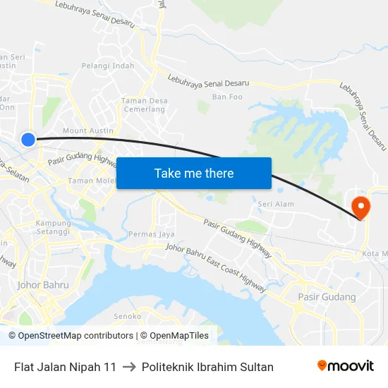 Flat Jalan Nipah 11 to Politeknik Ibrahim Sultan map