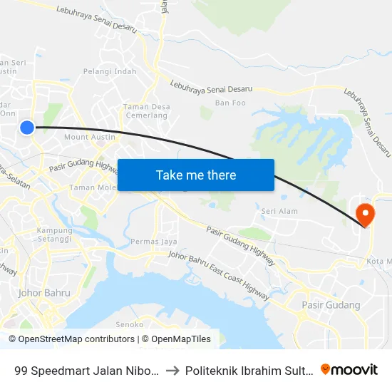 99 Speedmart Jalan Nibong to Politeknik Ibrahim Sultan map