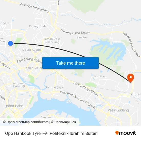 Opp Hankook Tyre to Politeknik Ibrahim Sultan map