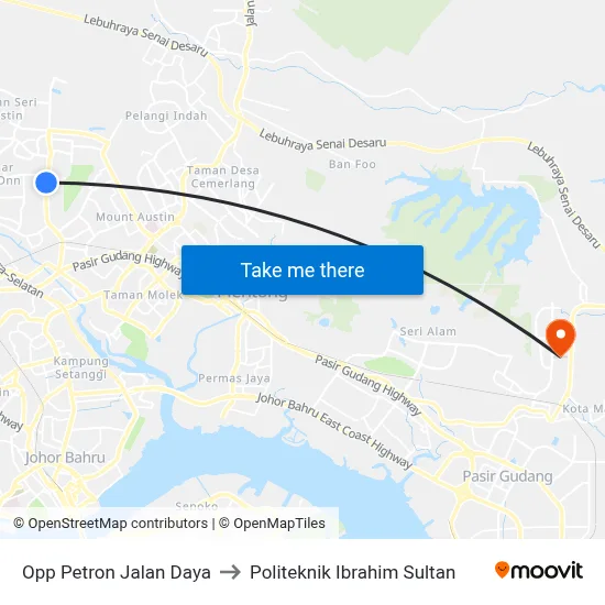 Opp Petron Jalan Daya to Politeknik Ibrahim Sultan map