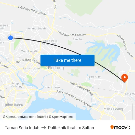 Taman Setia Indah to Politeknik Ibrahim Sultan map