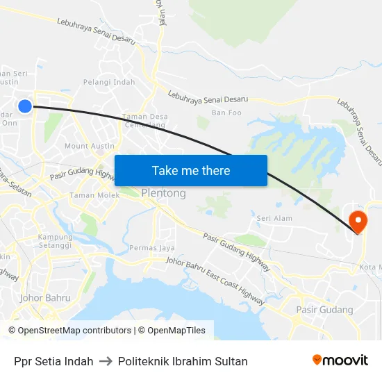 Ppr Setia Indah to Politeknik Ibrahim Sultan map