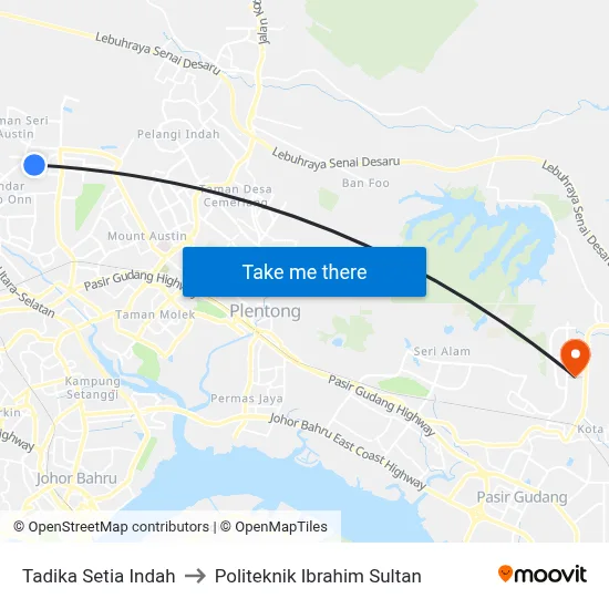 Tadika Setia Indah to Politeknik Ibrahim Sultan map