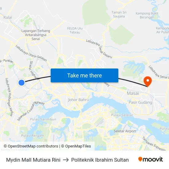 Mydin Mall Mutiara Rini to Politeknik Ibrahim Sultan map
