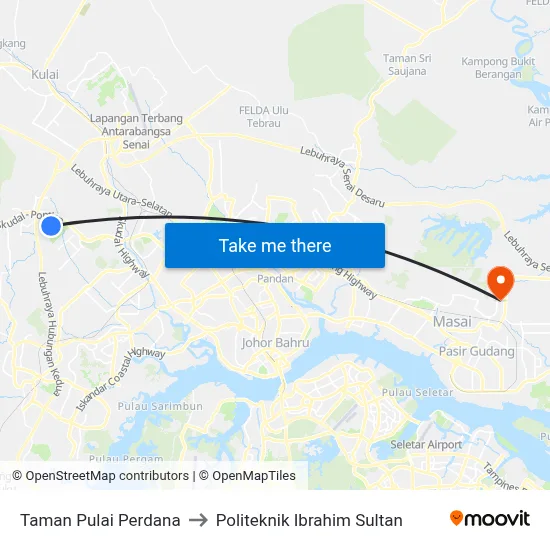 Taman Pulai Perdana to Politeknik Ibrahim Sultan map