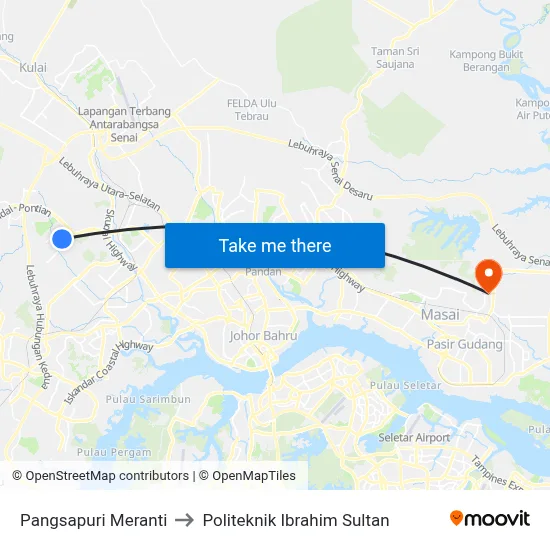 Pangsapuri Meranti to Politeknik Ibrahim Sultan map