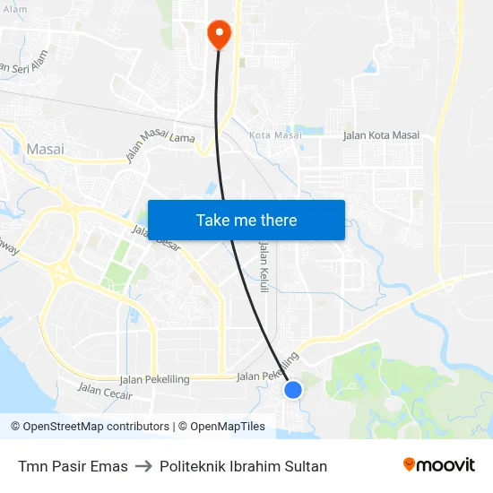Tmn Pasir Emas to Politeknik Ibrahim Sultan map