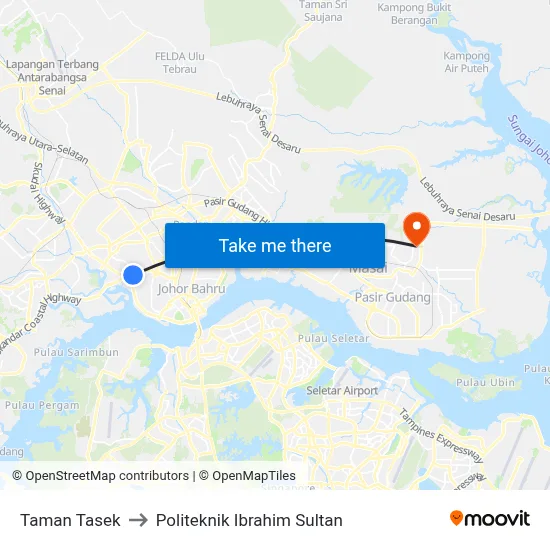 Taman Tasek to Politeknik Ibrahim Sultan map