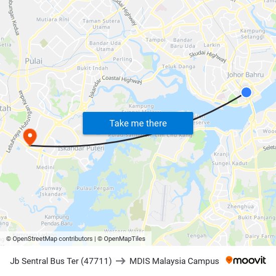 Jb Sentral Bus Ter (47711) to MDIS Malaysia Campus map