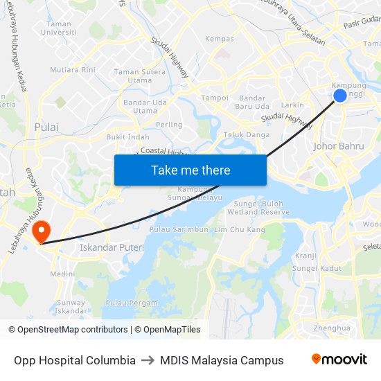 Opp Hospital Columbia to MDIS Malaysia Campus map