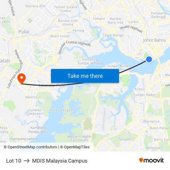 Lot 10 to MDIS Malaysia Campus map