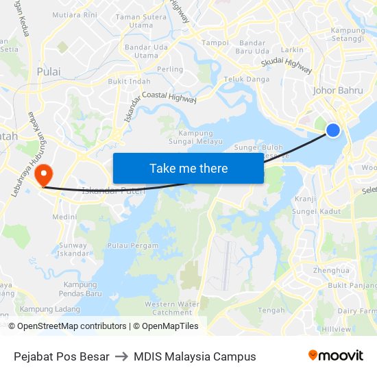 Pejabat Pos Besar to MDIS Malaysia Campus map