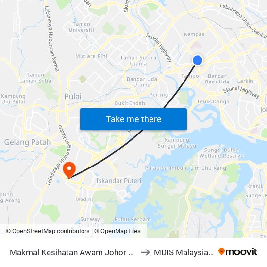 Makmal Kesihatan Awam Johor Bahru  (0007580) to MDIS Malaysia Campus map