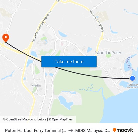 Puteri Harbour Ferry Terminal (0008130) to MDIS Malaysia Campus map