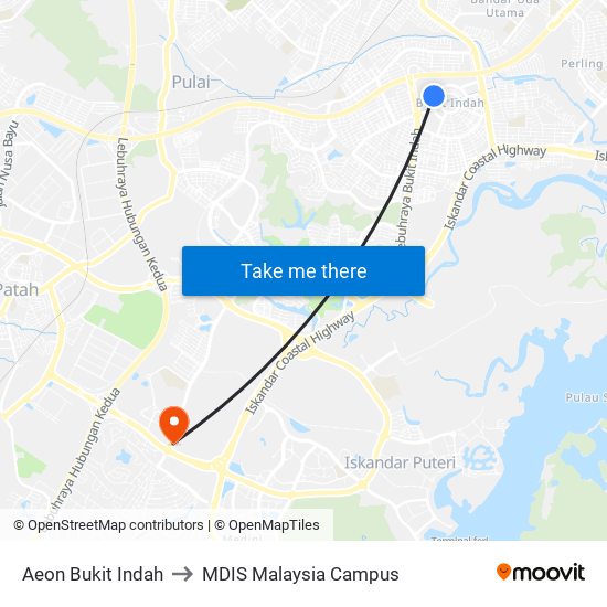 Aeon Bukit Indah to MDIS Malaysia Campus map