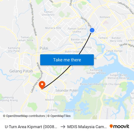 U-Turn Area Kipmart (0008083) to MDIS Malaysia Campus map