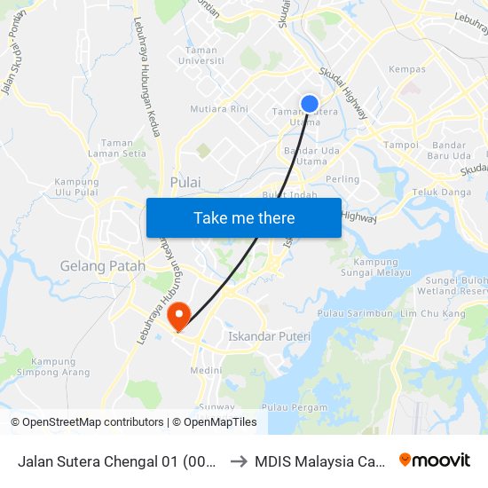 Jalan Sutera Chengal 01 (0008050) to MDIS Malaysia Campus map