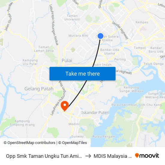 Opp Smk Taman Ungku Tun Aminah (0007602) to MDIS Malaysia Campus map