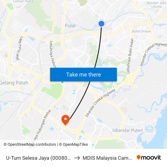 U-Turn Selesa Jaya (0008081) to MDIS Malaysia Campus map