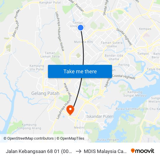 Jalan Kebangsaan 68 01 (0007672) to MDIS Malaysia Campus map