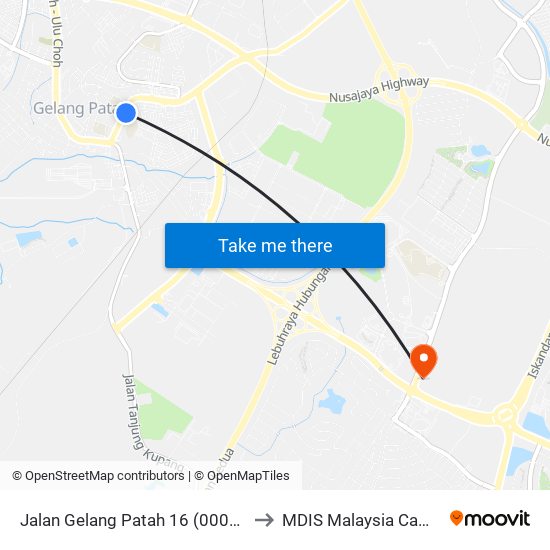 Jalan Gelang Patah 16 (0000524) to MDIS Malaysia Campus map