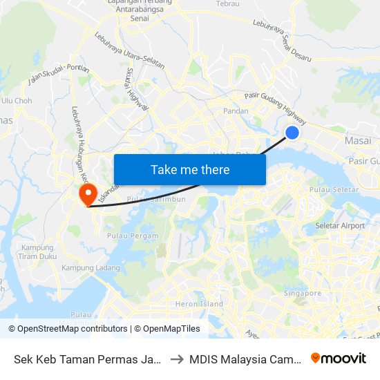 Sek Keb Taman Permas Jaya 3 to MDIS Malaysia Campus map