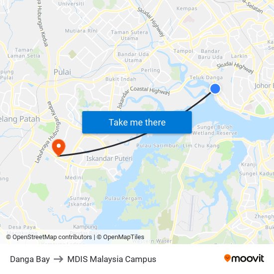 Danga Bay to MDIS Malaysia Campus map