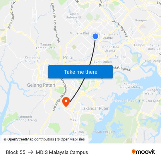 Block 55 to MDIS Malaysia Campus map
