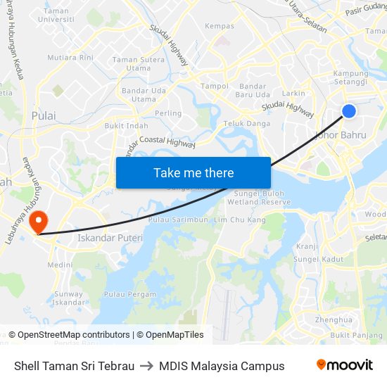 Shell Taman Sri Tebrau to MDIS Malaysia Campus map