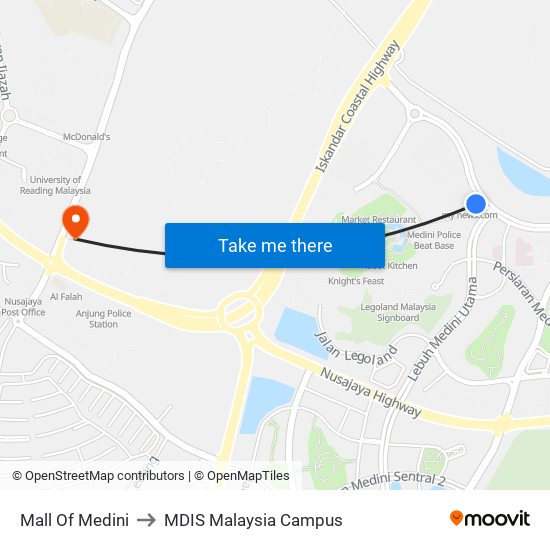 Mall Of Medini to MDIS Malaysia Campus map