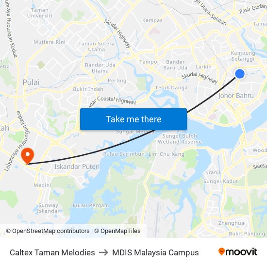 Caltex Jln Meranti Merah to MDIS Malaysia Campus map