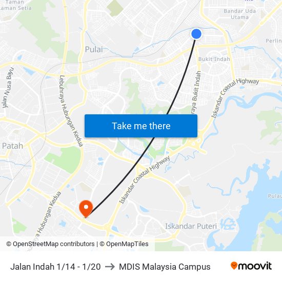 Jalan Indah 1/14 - 1/20 to MDIS Malaysia Campus map