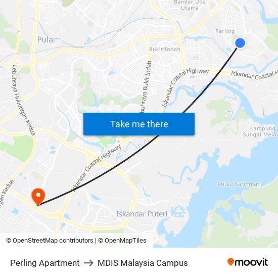 Perling Apartment to MDIS Malaysia Campus map