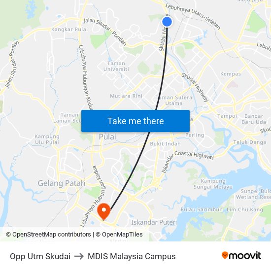 Opp Utm Skudai to MDIS Malaysia Campus map