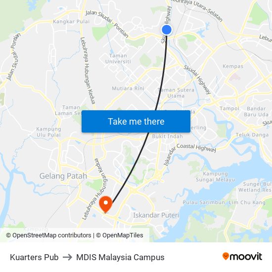 Kuarters Pub to MDIS Malaysia Campus map