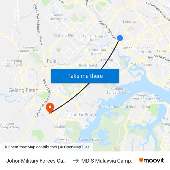 Johor Military Forces Camp to MDIS Malaysia Campus map