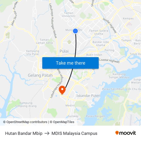 Hutan Bandar Mbip to MDIS Malaysia Campus map