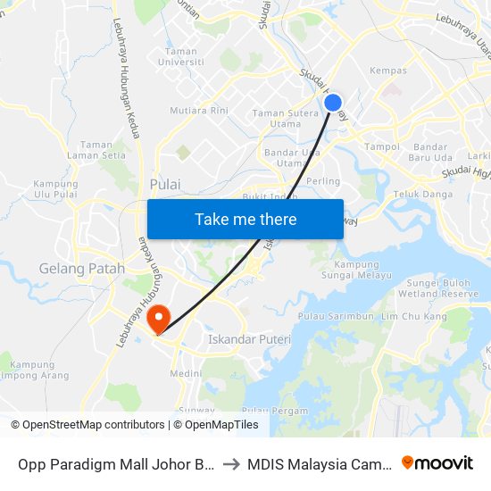 Opp Paradigm Mall Johor Bahru to MDIS Malaysia Campus map