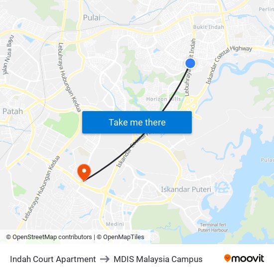 Indah Court Apartment to MDIS Malaysia Campus map