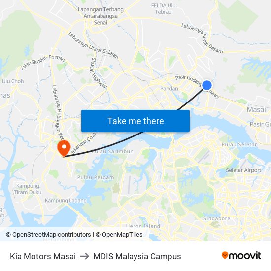 Kia Motors Masai to MDIS Malaysia Campus map