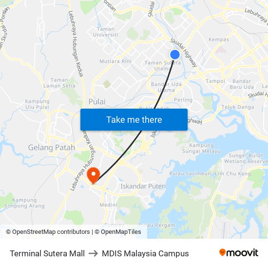 Terminal Sutera Mall to MDIS Malaysia Campus map