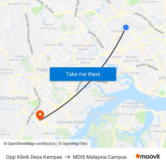 Opp Klinik Desa Kempas to MDIS Malaysia Campus map