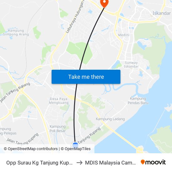 Opp Surau Kg Tanjung Kupang to MDIS Malaysia Campus map