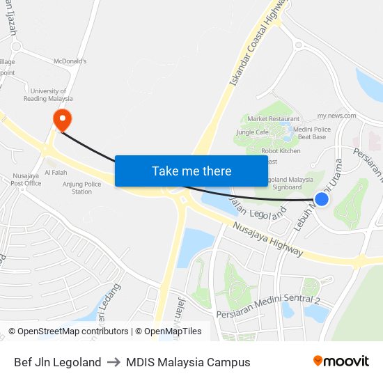 Bef Jln Legoland to MDIS Malaysia Campus map