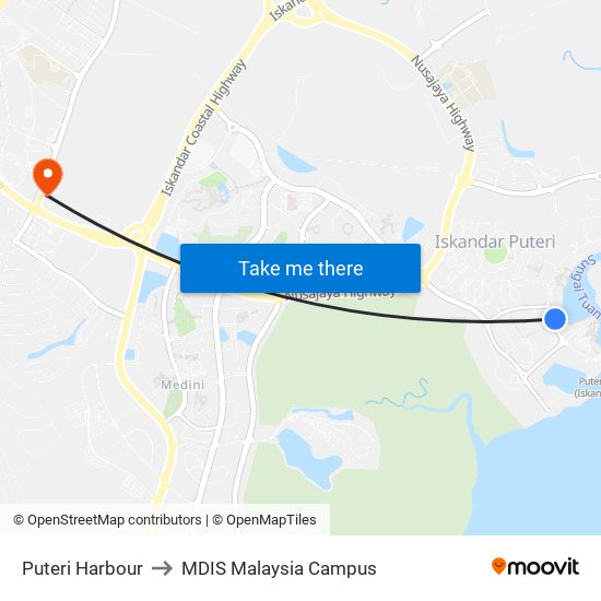 Puteri Harbour to MDIS Malaysia Campus map
