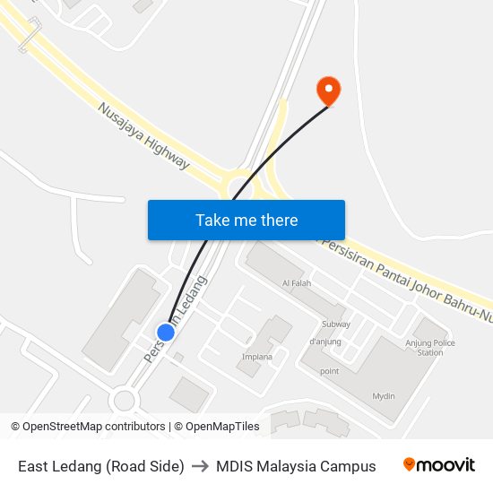 East Ledang (Road Side) to MDIS Malaysia Campus map