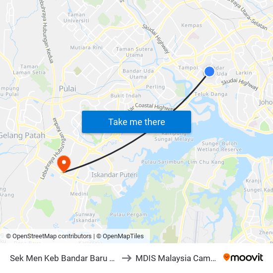 Sek Men Keb Bandar Baru Uda to MDIS Malaysia Campus map