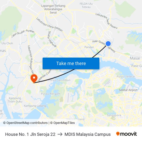 House No. 1 Jln Seroja 22 to MDIS Malaysia Campus map